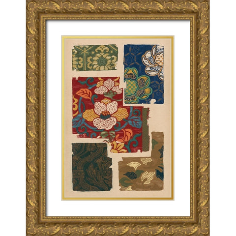 Japanese Textile Design IV Gold Ornate Wood Framed Art Print with Double Matting by Seizan, Ema