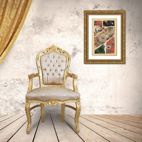 Japanese Textile Design V Gold Ornate Wood Framed Art Print with Double Matting by Seizan, Ema