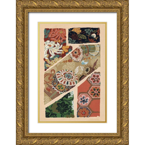 Japanese Textile Design V Gold Ornate Wood Framed Art Print with Double Matting by Seizan, Ema