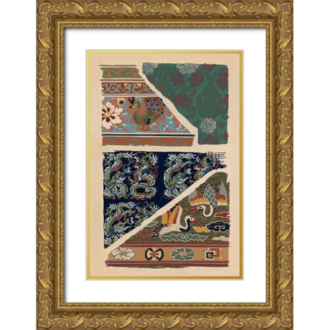 Japanese Textile Design VI Gold Ornate Wood Framed Art Print with Double Matting by Seizan, Ema