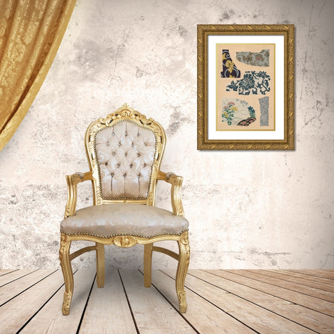 Japanese Textile Design VII Gold Ornate Wood Framed Art Print with Double Matting by Seizan, Ema