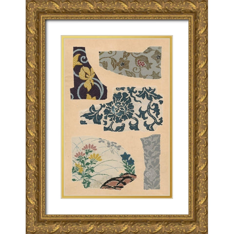 Japanese Textile Design VII Gold Ornate Wood Framed Art Print with Double Matting by Seizan, Ema