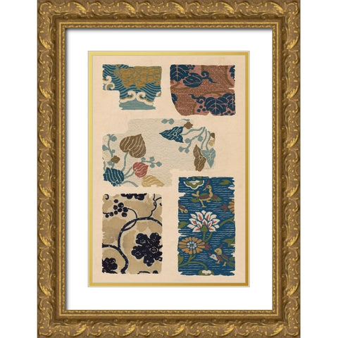 Japanese Textile Design VIII Gold Ornate Wood Framed Art Print with Double Matting by Seizan, Ema