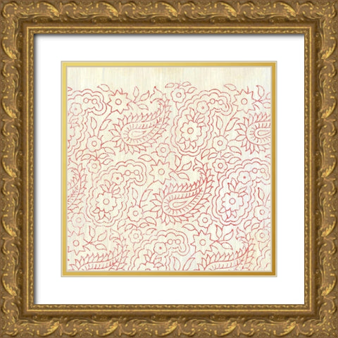 Weathered Patterns in Red XI Gold Ornate Wood Framed Art Print with Double Matting by Vess, June Erica