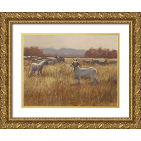 Grazing Goats I Gold Ornate Wood Framed Art Print with Double Matting by Harper, Ethan