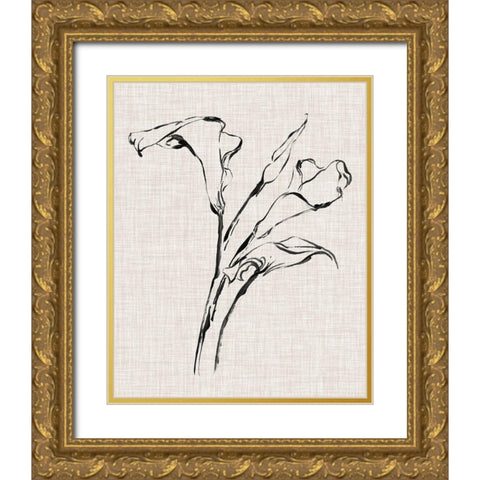 Floral Ink Study IV Gold Ornate Wood Framed Art Print with Double Matting by Harper, Ethan
