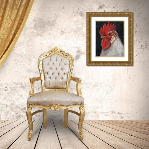 Rooster Portrait II Gold Ornate Wood Framed Art Print with Double Matting by Harper, Ethan
