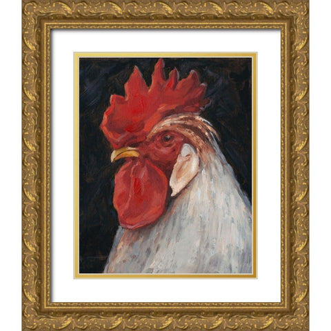 Rooster Portrait II Gold Ornate Wood Framed Art Print with Double Matting by Harper, Ethan