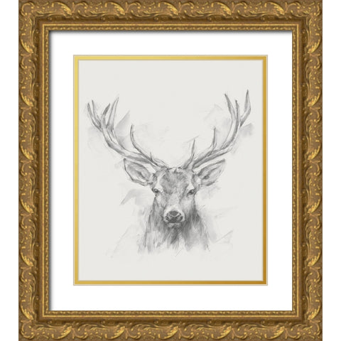 Contemporary Elk Sketch I Gold Ornate Wood Framed Art Print with Double Matting by Harper, Ethan