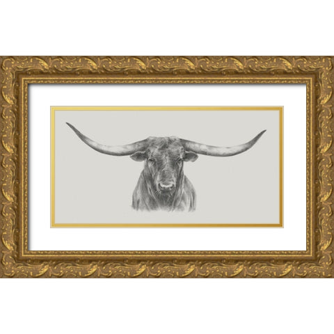 Longhorn Bull Gold Ornate Wood Framed Art Print with Double Matting by Harper, Ethan