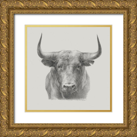 Black Bull Gold Ornate Wood Framed Art Print with Double Matting by Harper, Ethan