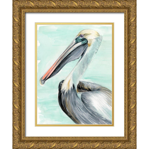 Turquoise Pelican II Gold Ornate Wood Framed Art Print with Double Matting by Parker, Jennifer Paxton