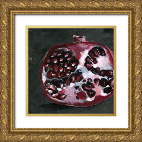 Pomegranate Study on Black I Gold Ornate Wood Framed Art Print with Double Matting by Parker, Jennifer Paxton