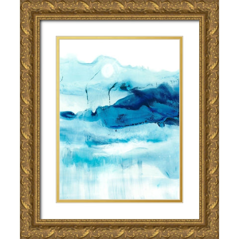Blue Currents I Gold Ornate Wood Framed Art Print with Double Matting by Harper, Ethan