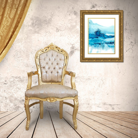 Blue Currents II Gold Ornate Wood Framed Art Print with Double Matting by Harper, Ethan