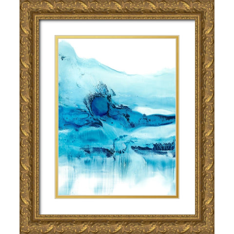 Blue Currents II Gold Ornate Wood Framed Art Print with Double Matting by Harper, Ethan