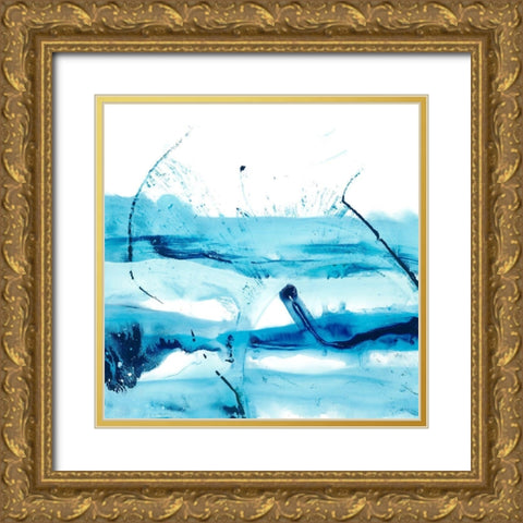 Blue Currents III Gold Ornate Wood Framed Art Print with Double Matting by Harper, Ethan