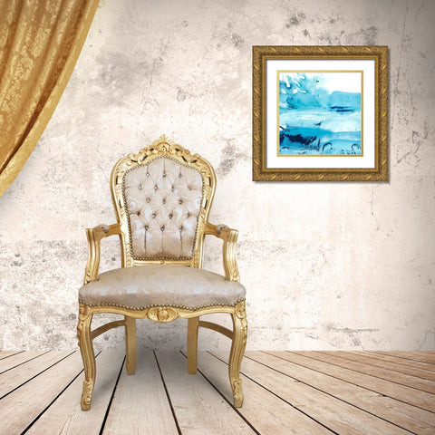 Blue Currents IV Gold Ornate Wood Framed Art Print with Double Matting by Harper, Ethan