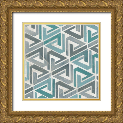 Teal Tile Collection II Gold Ornate Wood Framed Art Print with Double Matting by Vess, June Erica