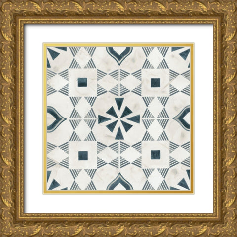 Teal Tile Collection V Gold Ornate Wood Framed Art Print with Double Matting by Vess, June Erica