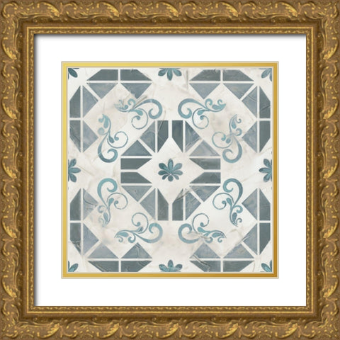 Teal Tile Collection VI Gold Ornate Wood Framed Art Print with Double Matting by Vess, June Erica