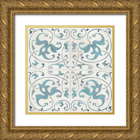 Teal Tile Collection VIII Gold Ornate Wood Framed Art Print with Double Matting by Vess, June Erica