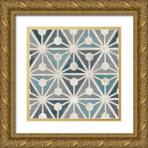 Teal Tile Collection IX Gold Ornate Wood Framed Art Print with Double Matting by Vess, June Erica