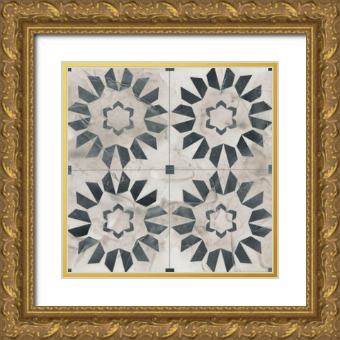 Neutral Tile Collection III Gold Ornate Wood Framed Art Print with Double Matting by Vess, June Erica