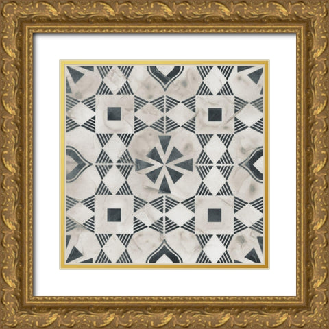 Neutral Tile Collection V Gold Ornate Wood Framed Art Print with Double Matting by Vess, June Erica
