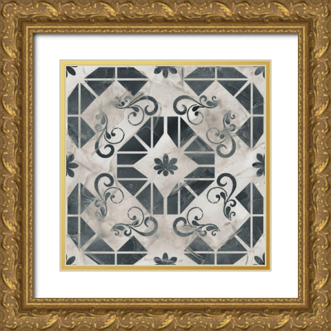 Neutral Tile Collection VI Gold Ornate Wood Framed Art Print with Double Matting by Vess, June Erica