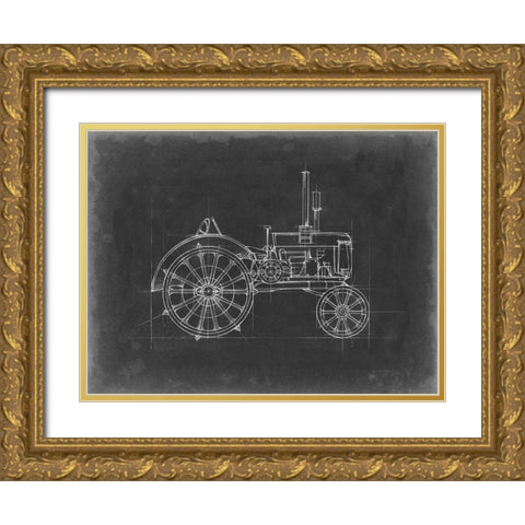 Tractor Blueprint II Gold Ornate Wood Framed Art Print with Double Matting by Harper, Ethan