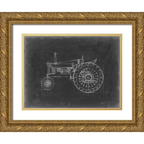 Tractor Blueprint IV Gold Ornate Wood Framed Art Print with Double Matting by Harper, Ethan