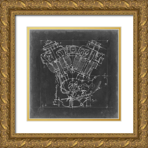 Motorcycle Engine Blueprint I Gold Ornate Wood Framed Art Print with Double Matting by Harper, Ethan