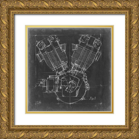 Motorcycle Engine Blueprint III Gold Ornate Wood Framed Art Print with Double Matting by Harper, Ethan
