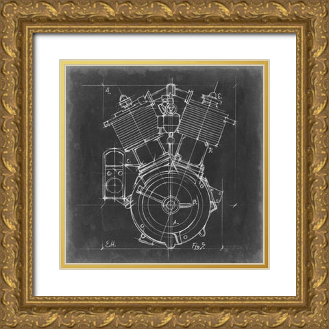 Motorcycle Engine Blueprint IV Gold Ornate Wood Framed Art Print with Double Matting by Harper, Ethan