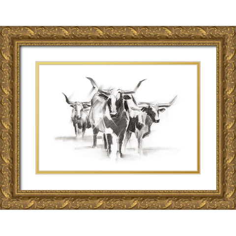 Contemporary Cattle I Gold Ornate Wood Framed Art Print with Double Matting by Harper, Ethan