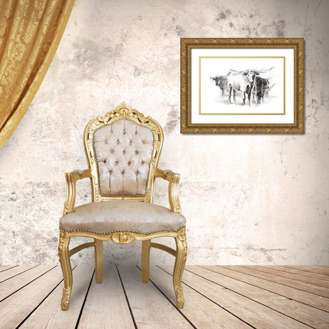 Contemporary Cattle II Gold Ornate Wood Framed Art Print with Double Matting by Harper, Ethan