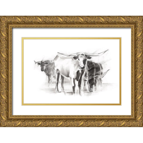 Contemporary Cattle II Gold Ornate Wood Framed Art Print with Double Matting by Harper, Ethan