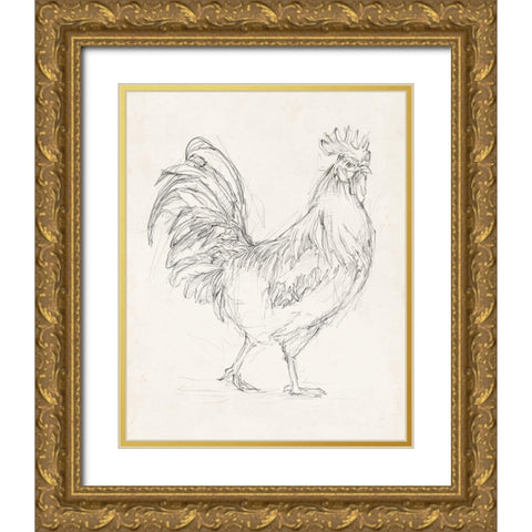 Rooster Sketch I Gold Ornate Wood Framed Art Print with Double Matting by Harper, Ethan
