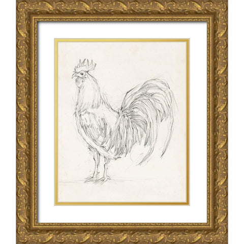 Rooster Sketch II Gold Ornate Wood Framed Art Print with Double Matting by Harper, Ethan