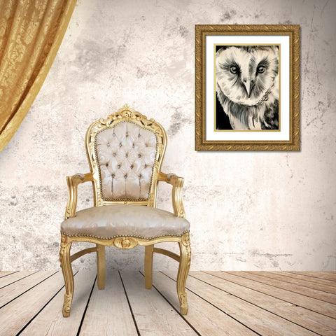Charcoal Owl II Gold Ornate Wood Framed Art Print with Double Matting by Parker, Jennifer Paxton
