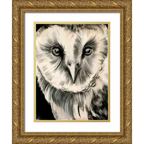 Charcoal Owl II Gold Ornate Wood Framed Art Print with Double Matting by Parker, Jennifer Paxton