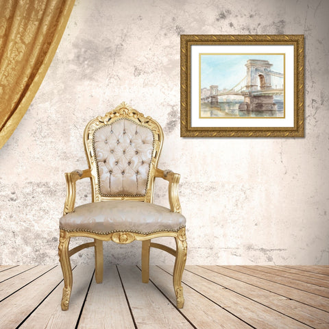 Iconic Watercolor Bridge I Gold Ornate Wood Framed Art Print with Double Matting by Harper, Ethan