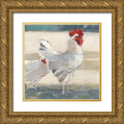 Chicken Yard I Gold Ornate Wood Framed Art Print with Double Matting by Harper, Ethan
