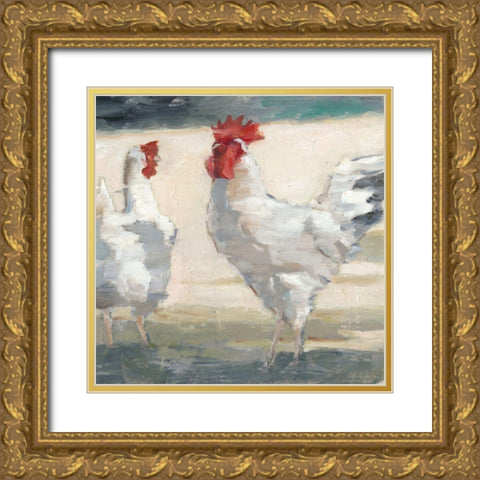 Chicken Yard II Gold Ornate Wood Framed Art Print with Double Matting by Harper, Ethan