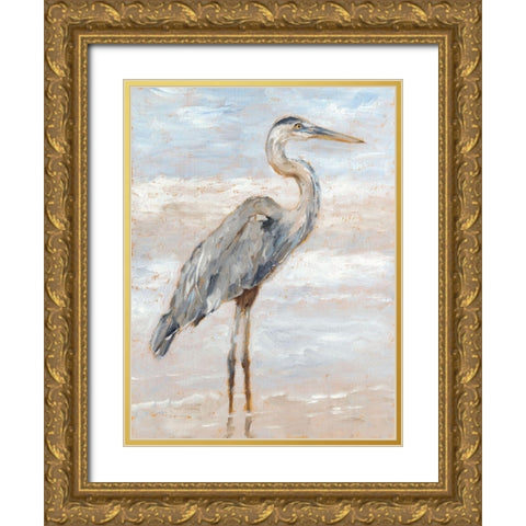 Beach Heron I Gold Ornate Wood Framed Art Print with Double Matting by Harper, Ethan