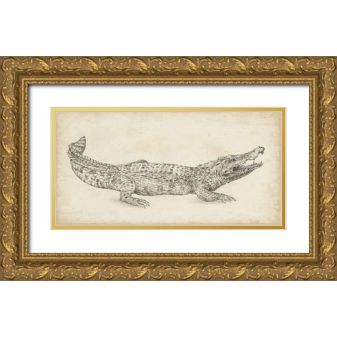 Crocodile Sketch Gold Ornate Wood Framed Art Print with Double Matting by Harper, Ethan