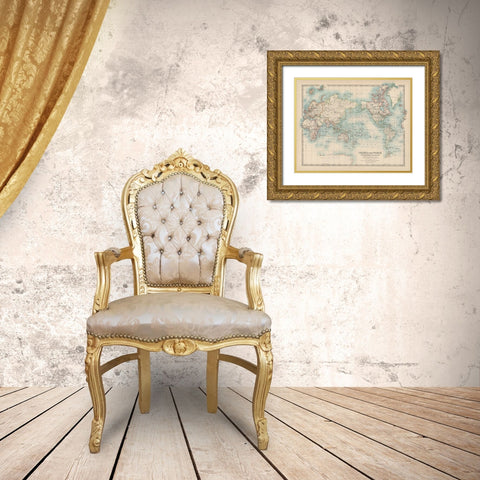 Johnstons Chart of the World Gold Ornate Wood Framed Art Print with Double Matting by Johnston
