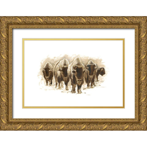 Herd of Bison I Gold Ornate Wood Framed Art Print with Double Matting by Harper, Ethan