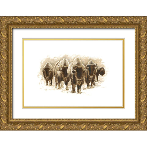 Herd of Bison I Gold Ornate Wood Framed Art Print with Double Matting by Harper, Ethan